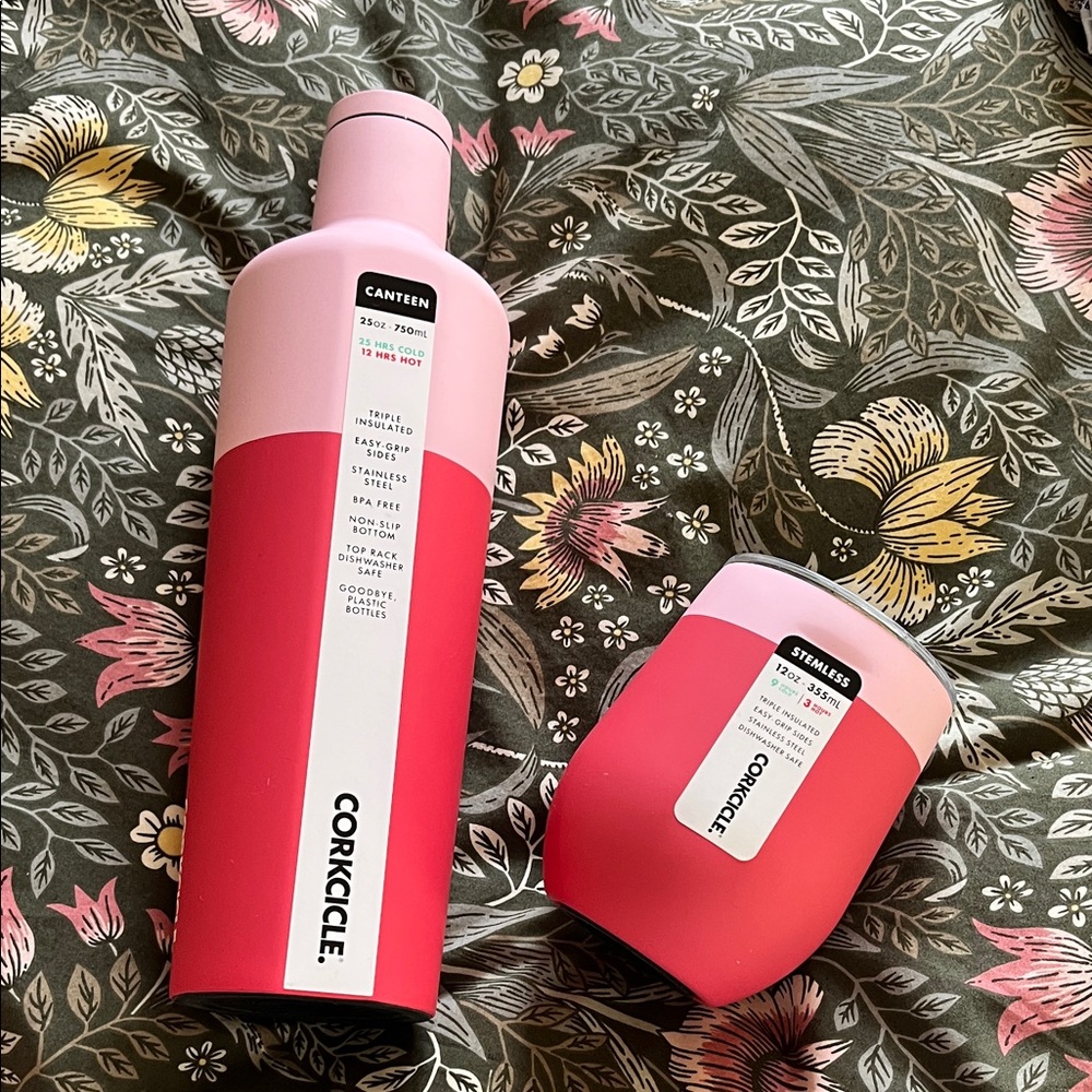NWT Corkcicle Two-Tone Pink Canteen and Tumbler